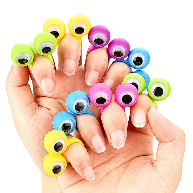 JOVITEC 48 Pcs Eye Finger Puppets Toys Set Eyeball Rings Eye on Rings for Kids Googly Wiggly Eyeball Finger Puppet Party Favors for Boys Girls Classroom Prize Exchange, 5 Colors - Image 5