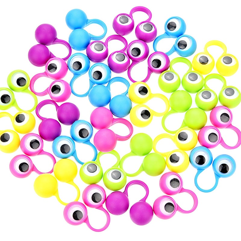 JOVITEC 48 Pcs Eye Finger Puppets Toys Set Eyeball Rings Eye on Rings for Kids Googly Wiggly Eyeball Finger Puppet Party Favors for Boys Girls Classroom Prize Exchange, 5 Colors - Image 4