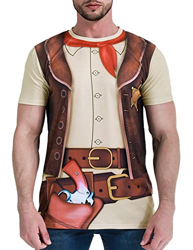 Funny World Men's Western Cowboy Costume T-Shirts, Large, Brown - Image 1