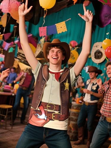 Funny World Men's Western Cowboy Costume T-Shirts, Large, Brown - Image 5