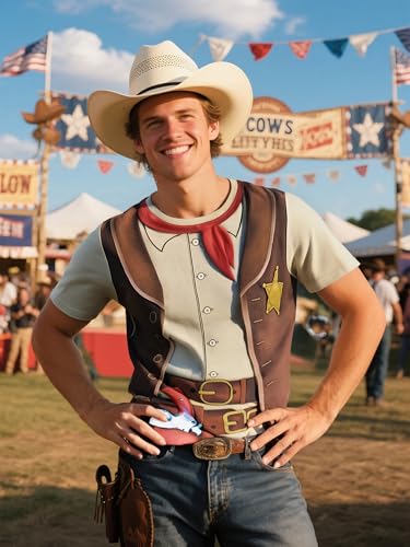 Funny World Men's Western Cowboy Costume T-Shirts, Large, Brown - Image 3