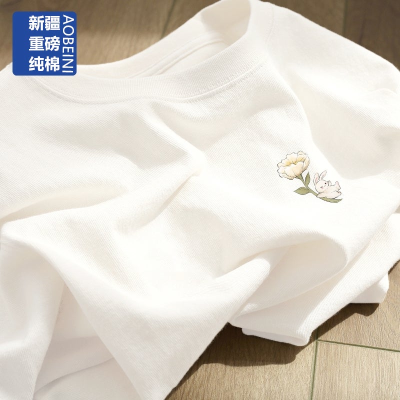White Short-Sleeved T-Shirt For Women 2024 Slim Large Size Pure Cotton Bottoming Half-Sleeved Top Ins Clothes T-Shirt - Image 1