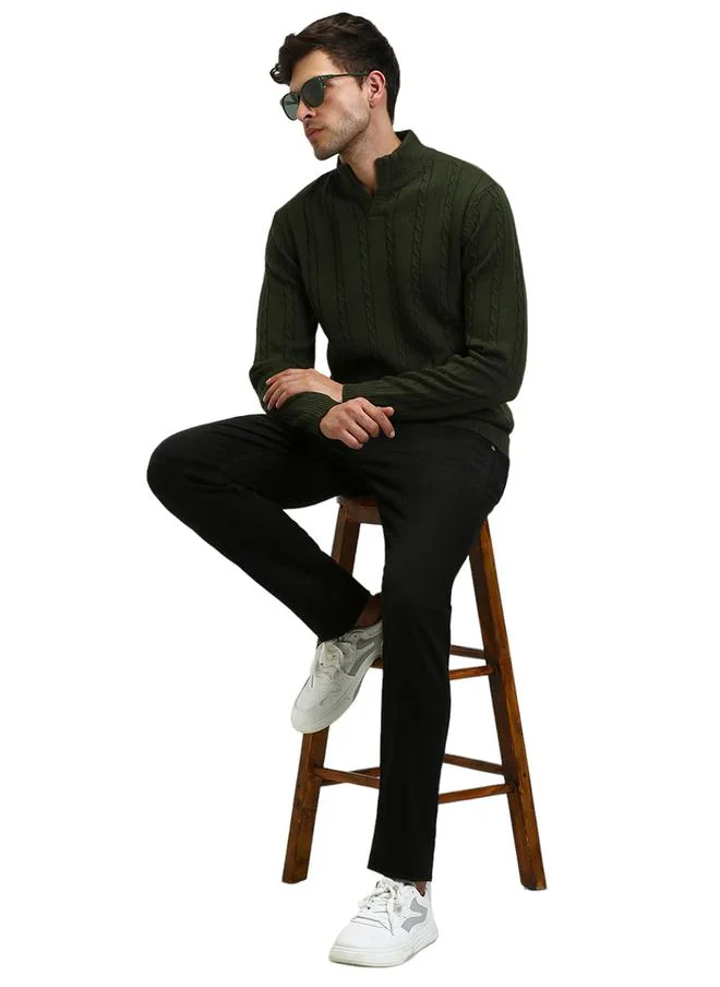 Dennis Lingo Textured Cable Knit Mock Neck Sweater by Styli