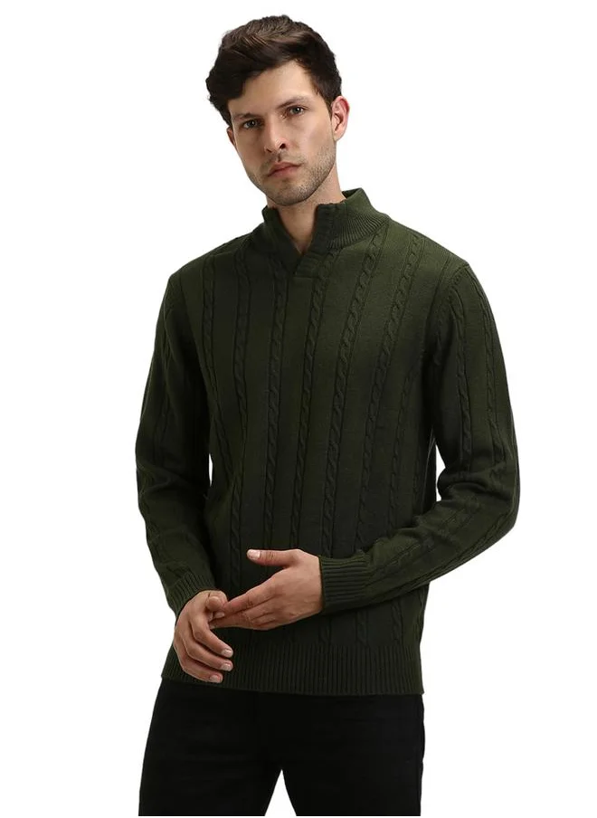 Dennis Lingo Textured Cable Knit Mock Neck Sweater by Styli
