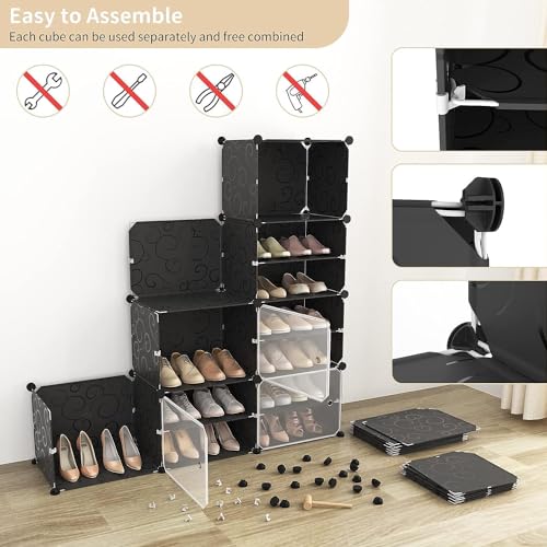 Zemic Shoe Rack DIY Portable Shoe Rack Organizer/Multi-Purpose Shelf Storage Cabinet Stand Expandable for Heels, Boots, Slippers Plastic Portable and Folding Shoe Rack (6-Shelf, Grey) - Image 4