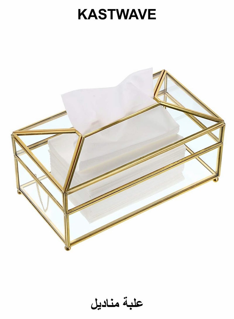 KASTWAVE Rectangular Clear Glass Paper Tissue Box, Decorative Glass Napkin Storage Box - Image 1