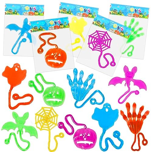 Labeol 50 PCS Halloween Stretchy Sticky Hands Party Favors For Kids 48Glitter Sticky Hands Toys Treasure Box Fillers and Classroom PrizesHalloween Party FavorsBirthday PartiesToys for Sensory Kids - Image 1