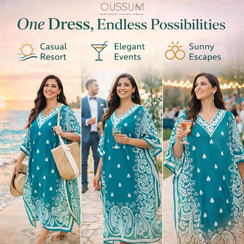 Oussum Plus Size Kaftan Dresses for Women, Polyester Summer Caftan Cover Up Maxi Beach Dress, 1Xâ€“3X - Image 4