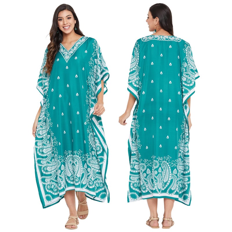 Oussum Plus Size Kaftan Dresses for Women, Polyester Summer Caftan Cover Up Maxi Beach Dress, 1X–3X - Green - Image 1