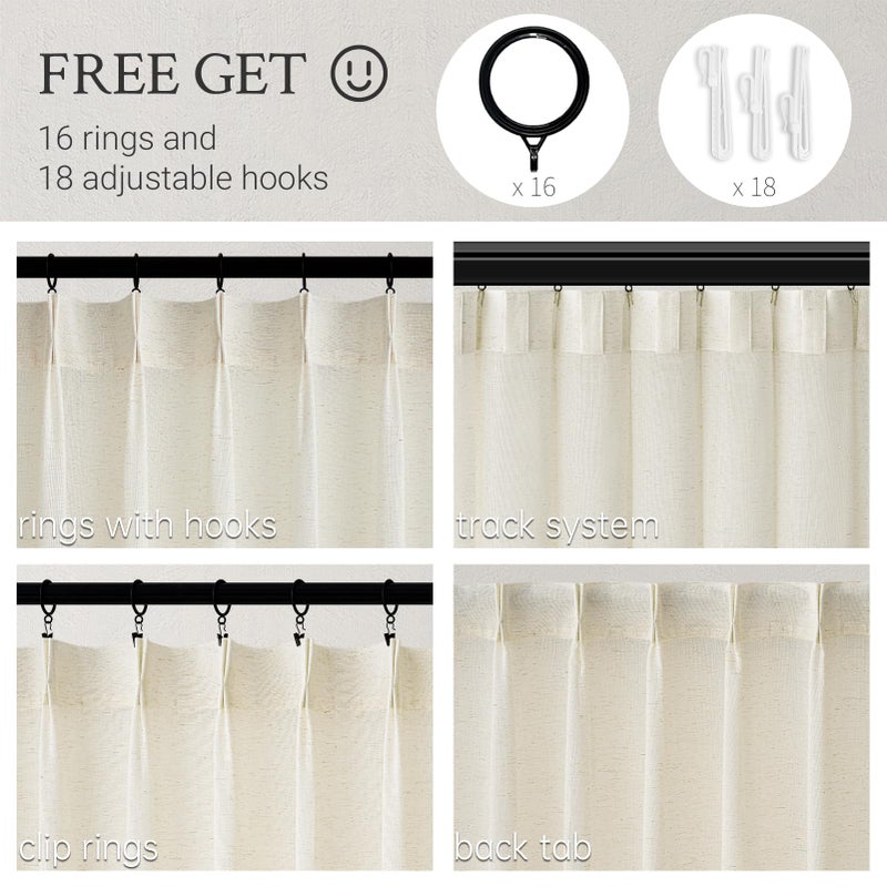 Topfinel Pinch Pleated 92 Inch Curtains 2 Panels for Living Room Natural Linen Curtains 92 Inches Long Pinch Pleat Drapes for Track System Light Filtering Semi Sheer Curtains for Living Room Bedroom Brich - Image 2