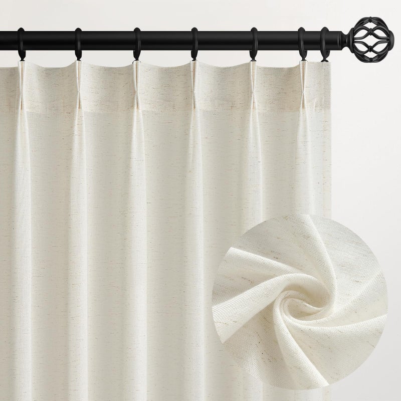 Topfinel Pinch Pleated 92 Inch Curtains 2 Panels for Living Room Natural Linen Curtains 92 Inches Long Pinch Pleat Drapes for Track System Light Filtering Semi Sheer Curtains for Living Room Bedroom Brich - Image 1
