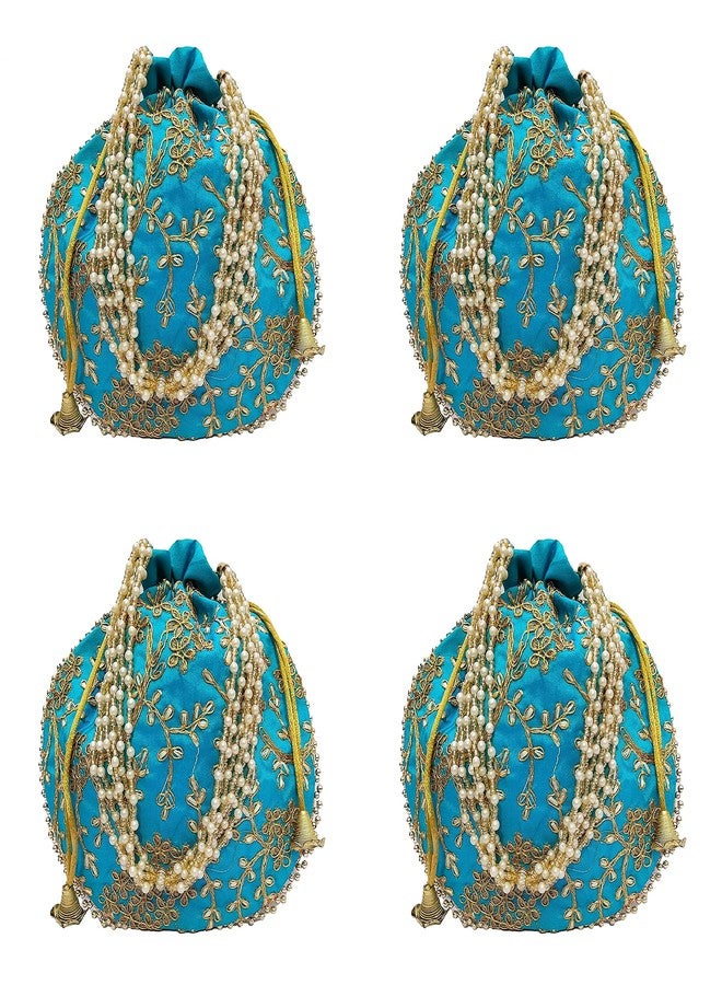 athizay ethic potli combo of 4 for ladies wedding gifting shagun gifting (Firozi,Golden) - Image 1