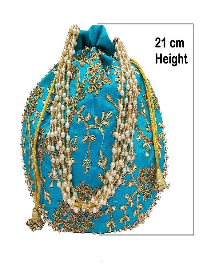 athizay ethic potli combo of 4 for ladies wedding gifting shagun gifting (Firozi,Golden) - Image 5