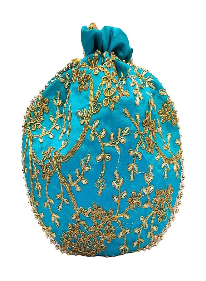 athizay ethic potli combo of 4 for ladies wedding gifting shagun gifting (Firozi,Golden) - Image 3