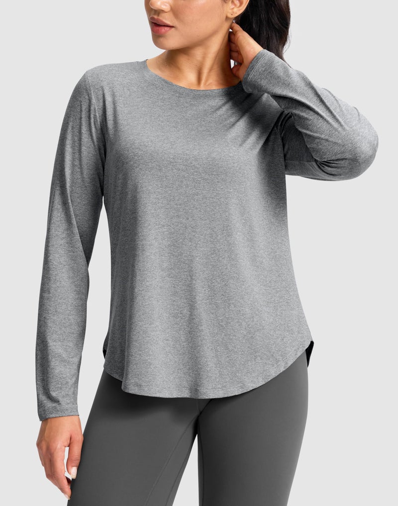SANTINY Lightweight Long Sleeve Workout Tops for Women Breathable Gym Yoga Athletic Running Hiking Top UPF 50+ Sun Shirts (Heather Grey_M) - Image 2
