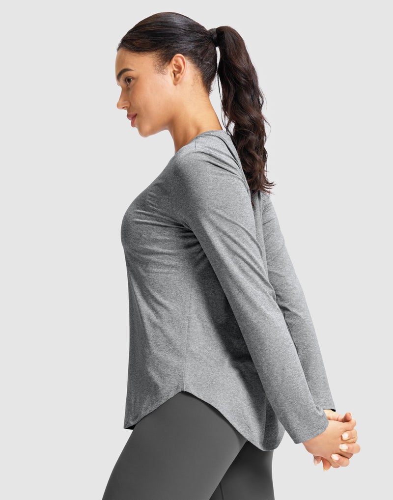 SANTINY Lightweight Long Sleeve Workout Tops for Women Breathable Gym Yoga Athletic Running Hiking Top UPF 50+ Sun Shirts (Heather Grey_M) - Image 3