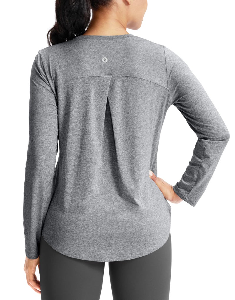 SANTINY Lightweight Long Sleeve Workout Tops for Women Breathable Gym Yoga Athletic Running Hiking Top UPF 50+ Sun Shirts (Heather Grey_M) - Image 1