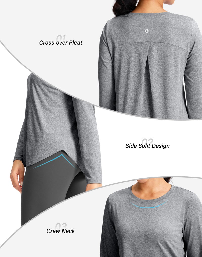 SANTINY Lightweight Long Sleeve Workout Tops for Women Breathable Gym Yoga Athletic Running Hiking Top UPF 50+ Sun Shirts (Heather Grey_M) - Image 4