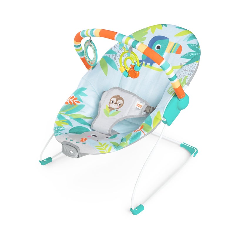 Bright Starts Baby Bouncer Soothing Vibrations Infant Seat - Removable -Toy Bar, Nonslip Feet, 0-6 Months Up to 20 lbs (Rainforest Vibes) - Image 1