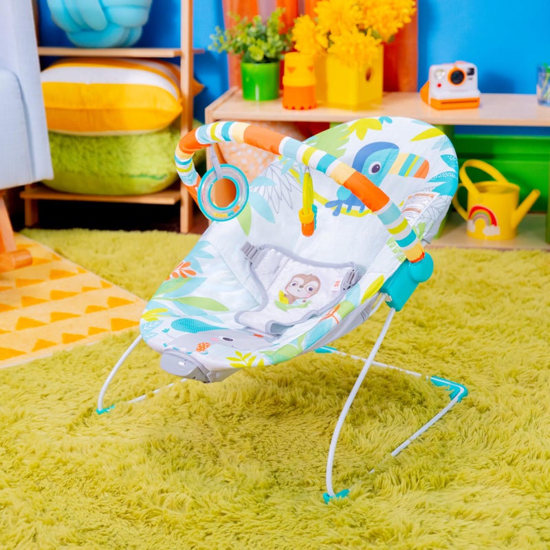 Bright Starts Baby Bouncer Soothing Vibrations Infant Seat - Removable -Toy Bar, Nonslip Feet, 0-6 Months Up to 20 lbs (Rainforest Vibes) - Image 4