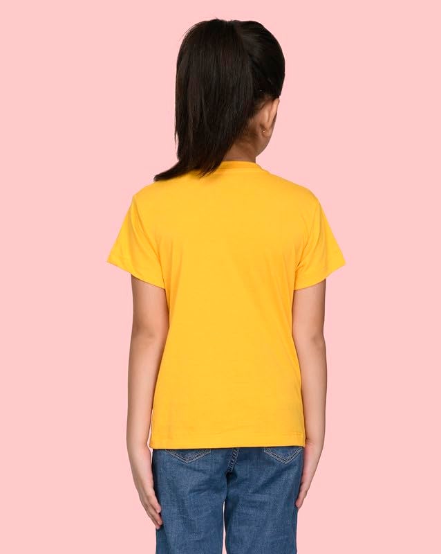 Nusyl Girls Half Sleeves Solid T-Shirt for Kids | Soft Cotton Blend | Comfortable Regular Fit | Casual 2-16 Years | Yellow - Image 2