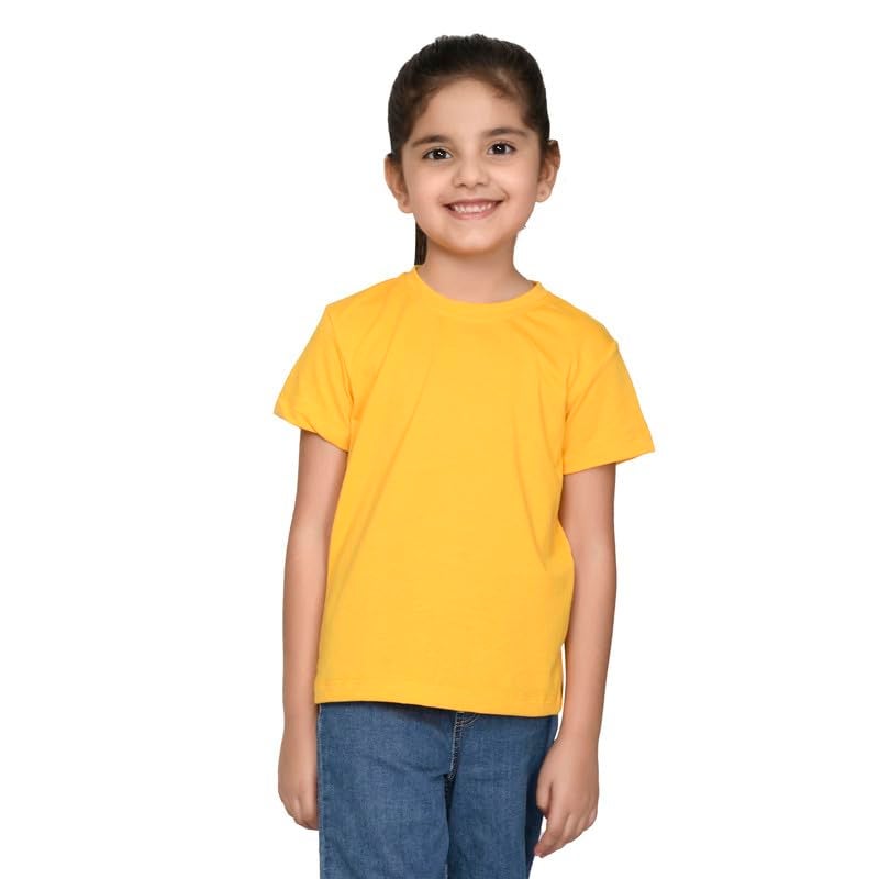 Nusyl Girls Half Sleeves Solid T-Shirt for Kids | Soft Cotton Blend | Comfortable Regular Fit | Casual 2-16 Years | Yellow - Image 1