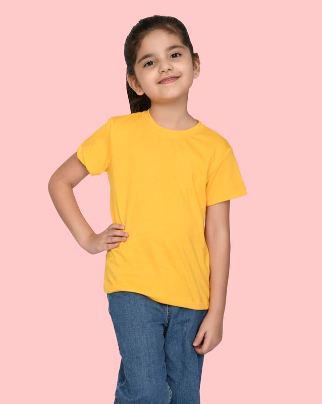 Nusyl Girls Half Sleeves Solid T-Shirt for Kids | Soft Cotton Blend | Comfortable Regular Fit | Casual 2-16 Years | Yellow - Image 5