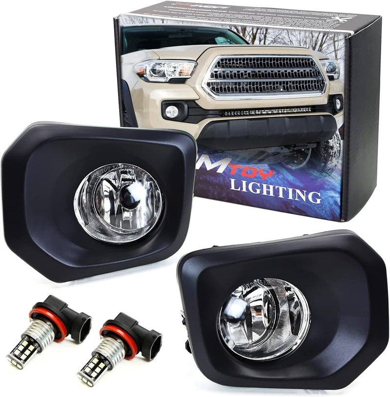 iJDMTOY Clear Lens Fog Lights Foglamp Kit with Xenon White 15-SMD LED Bulbs for 2016-23 Toyota Tacoma - Image 1