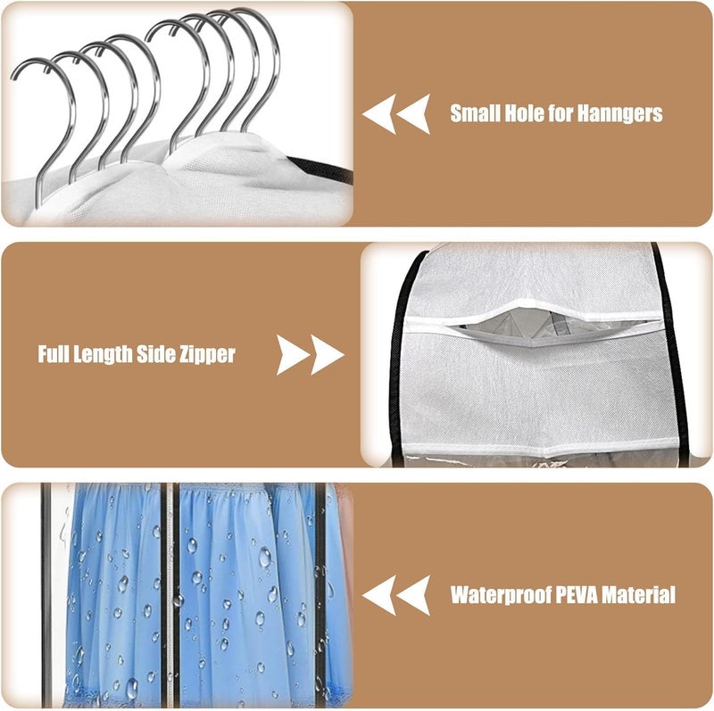 JUMBO FILTER 3 Pack 60" All Clear Garment Bags for Hanging Clothes Storage, 10" Gusseted Large Capacity Garment Rack Cover, Large Hanging Clothing Bag for Dress Gowns, Coats, Suit, Down Jacket - Image 5