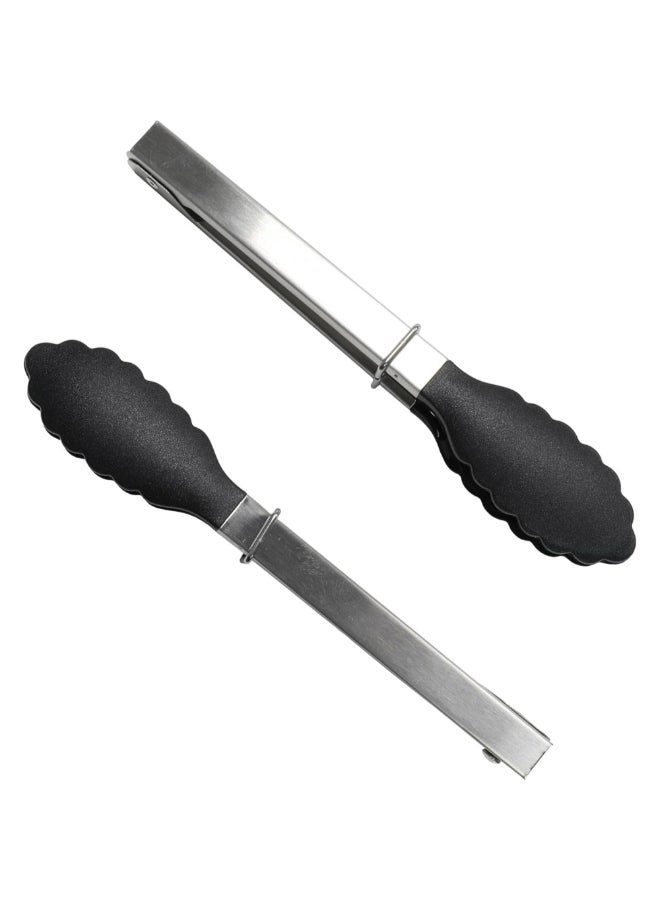 Chef Craft 2-Piece Dishwasher Safe Stainless Steel Mini Tong Silver and Black 7 Inch 22098 - Image 1