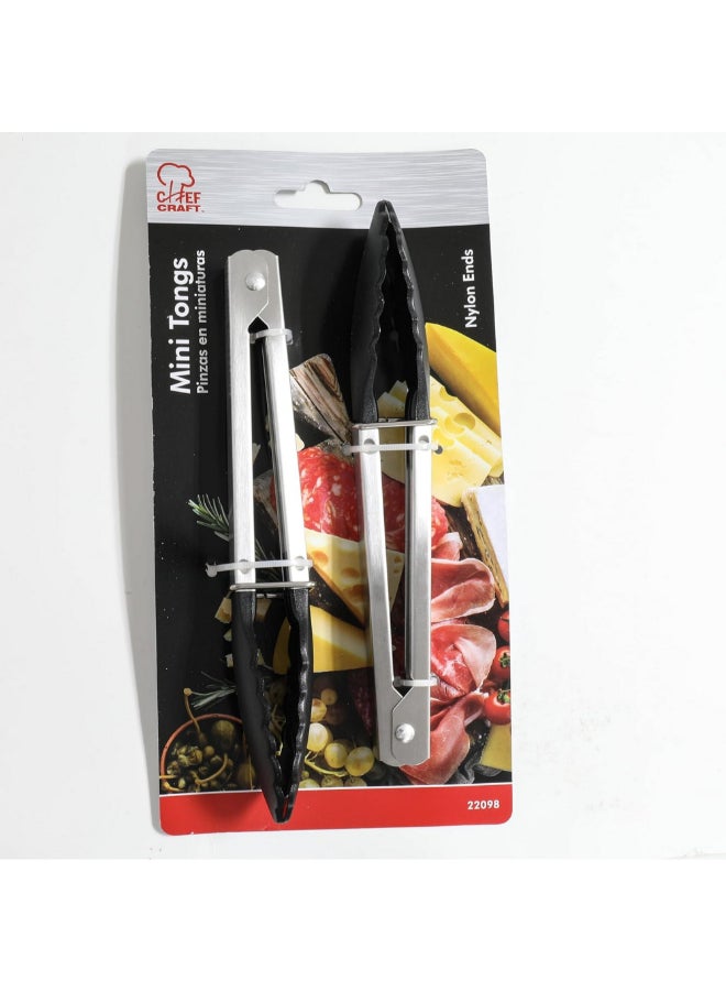Chef Craft 2-Piece Dishwasher Safe Stainless Steel Mini Tong Silver and Black 7 Inch 22098 - Image 2