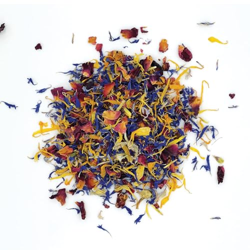 MagJo Naturals Brilliant Flower Petal Blend - Edible blend of calendula, blue cornflower and rose petals, all natural, food-grade, dried floral mix for baking, cocktails & garnish, Packaged in the USA - Image 1