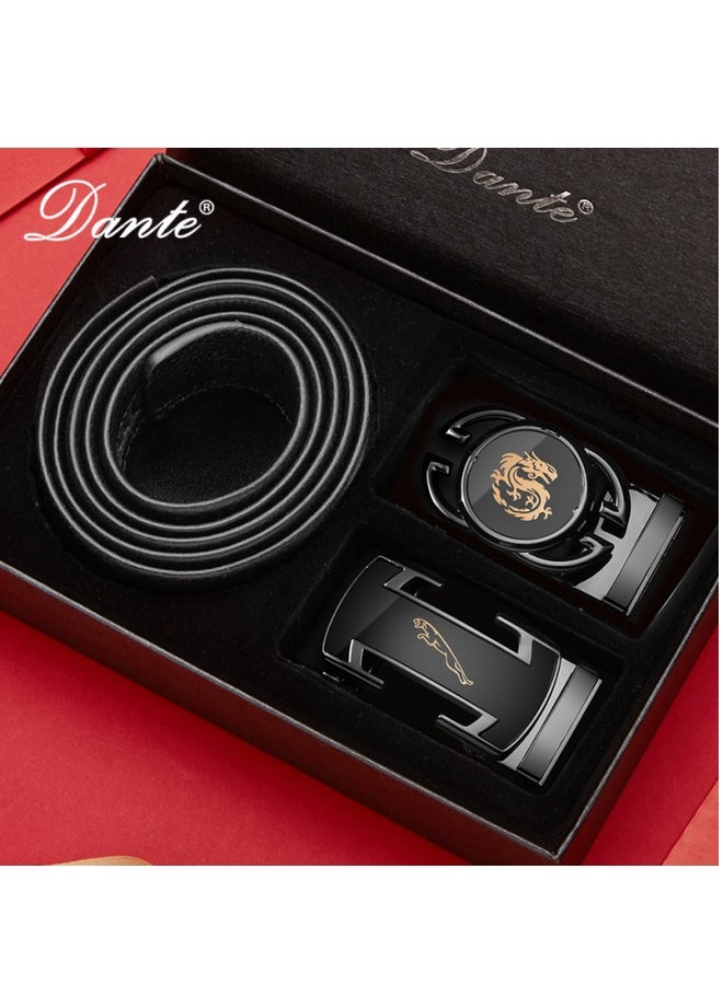 Dante Double Buckle Belt Set First Layer Cowhide Automatic Buckle Men's Belt Genuine Leather*115cm - Image 1