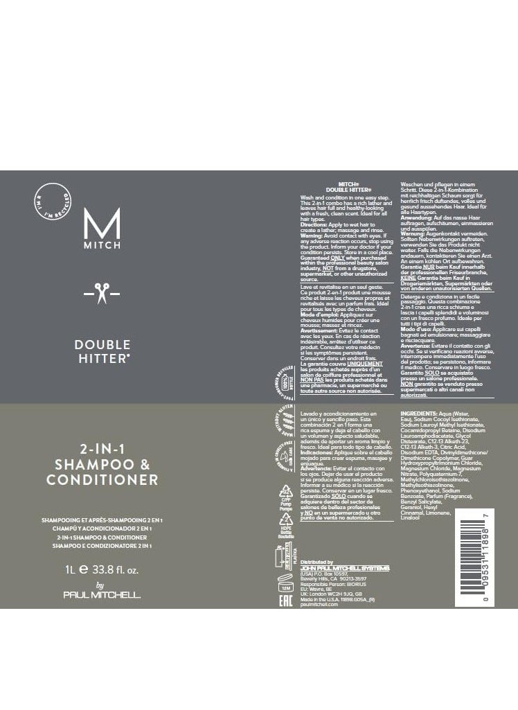 Mitch MITCH by Paul Mitchell Double Hitter 2-in-1 Shampoo & Conditioner for Men, For All Hair Types  - Image 3