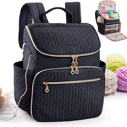MYBAGZING Knitting Bag Backpack Large Crochet Backpack Crochet Bag Organizer Yarn Storage Organizer Yarn Holder with 10 Pockets for Crochet Accessories Knitting Crochet Supplies Crochet Gift - Image 1