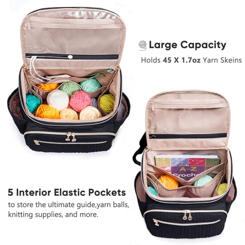 MYBAGZING Knitting Bag Backpack Large Crochet Backpack Crochet Bag Organizer Yarn Storage Organizer Yarn Holder with 10 Pockets for Crochet Accessories Knitting Crochet Supplies Crochet Gift - Image 3
