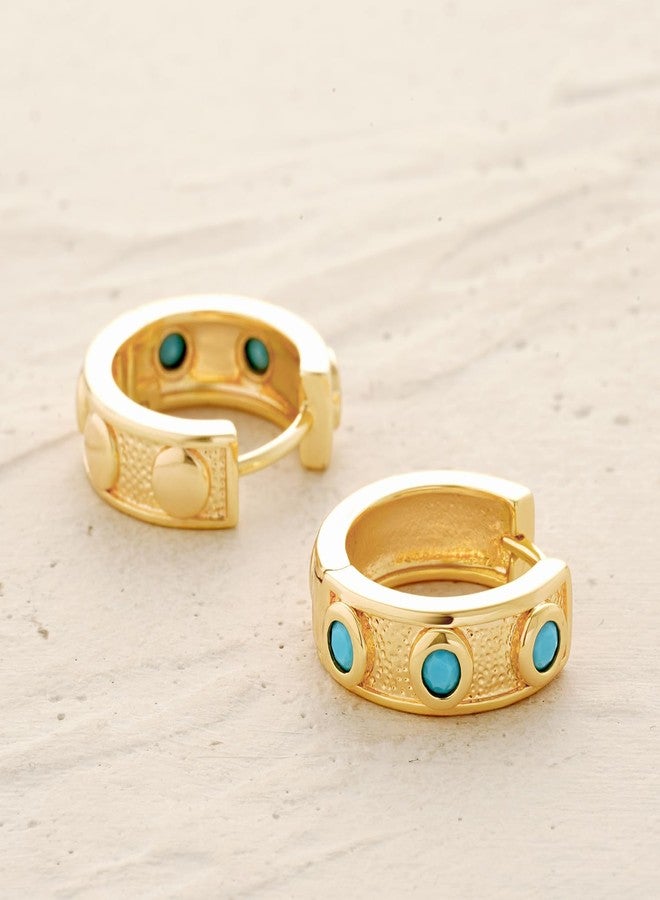 MYEARS Women Gold Earrings Huggie Hoop Cubic Zirconia 14K Gold Plated Small Simple Hypoallergenic Everyday Jewelry, Metal Turquoise - Image 5