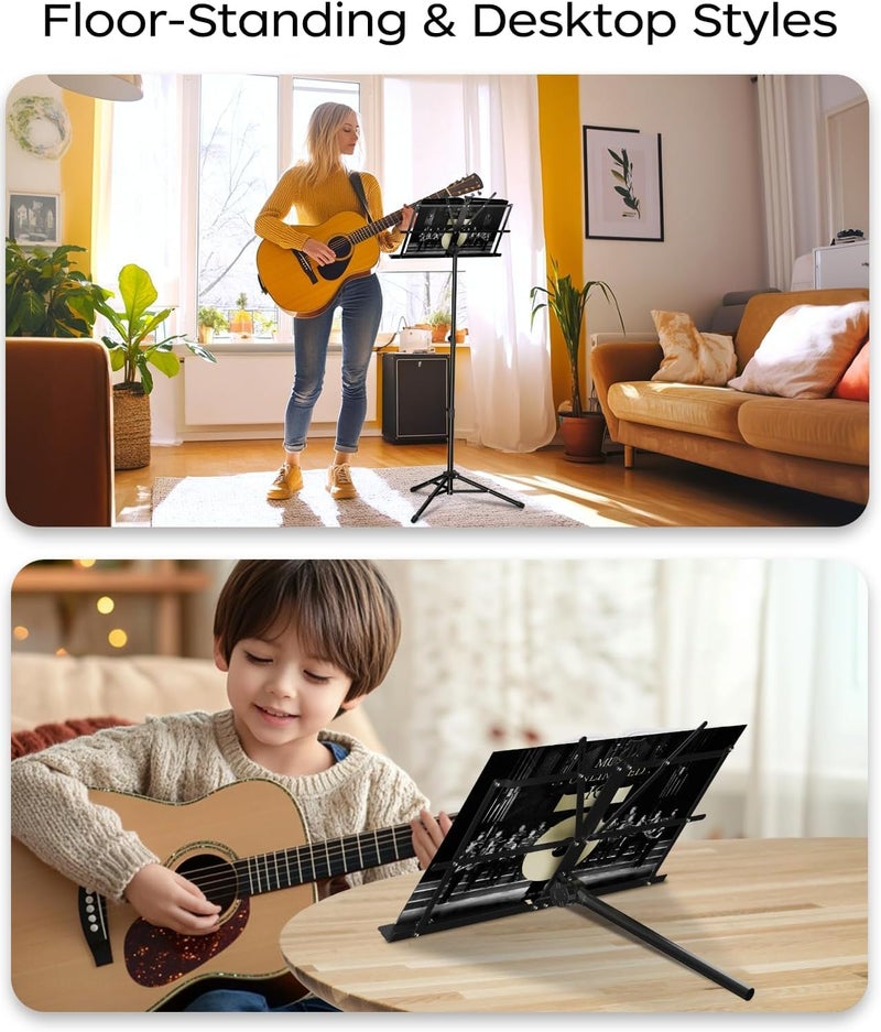 Mocking Bird Music Stand, 2 in 1 Dual-Use Folding Sheet Music Stand & Desktop Book Stand Portable Lightweight Carrying Bag | Lyrics Book Stand for Singing, Violin & Guitar - Image 2