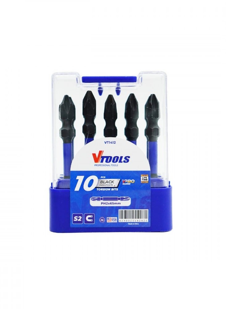 VTOOLS 10 Pieces PH2 Magnetic Screwdriver Bits Set 2/5 Inch Black Phosphate Gold Plated S2 Steel Precision Bits with Case Ideal Tool for Repairing Car Bicycle Furniture