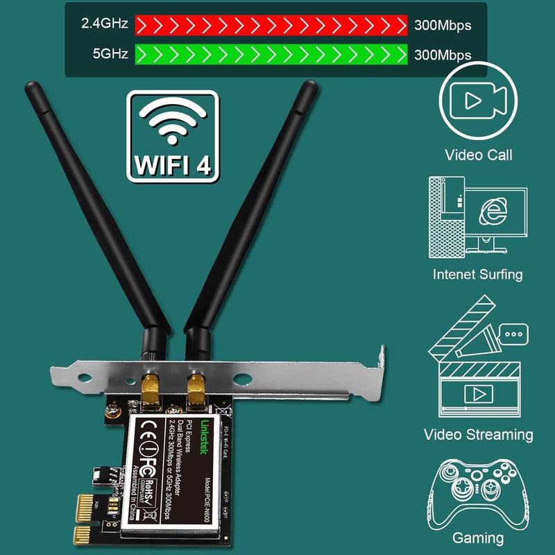 LinksTek Wireless N 600Mbps (2.4GHz 300Mbps and 5GHz 300Mbps) PCIE WiFi Adapter, PCIE WiFi Card, QUALCOMM Atheros AR946X Wireless Network Adapter for Windows 10 8.1 8 7 XP Desktop PCs (PCIE-N600) - Image 3