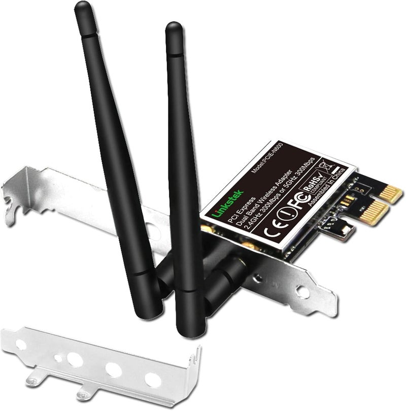 LinksTek Wireless N 600Mbps (2.4GHz 300Mbps and 5GHz 300Mbps) PCIE WiFi Adapter, PCIE WiFi Card, QUALCOMM Atheros AR946X Wireless Network Adapter for Windows 10 8.1 8 7 XP Desktop PCs (PCIE-N600) - Image 1