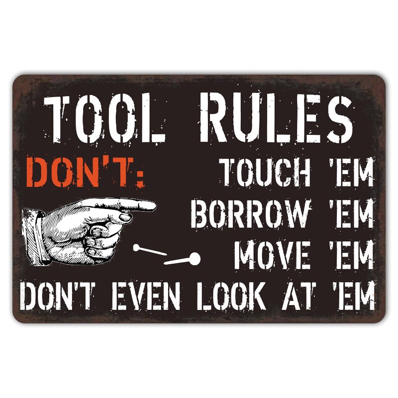 ZYPENG Vintage Metal Signage, 7.8 x 11.8 inches, Funny Tool Rules Don't Garage Decor for Man Cave Room Wall Decorative Home Tin Sign - Image 1