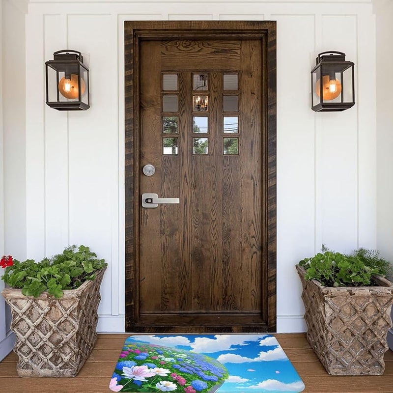 White Cloud Flower Doormat 16x24 Indoor Outdoor Front Door Mat for Home Patio Porch - Image 1