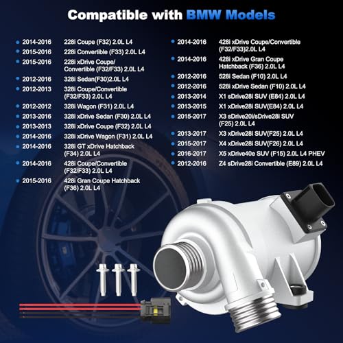 KUTTOLE Electric Engine Water Pump Compatible with BMW 328i,528i,X3,X5,428i,228i,X1,X4,Z4,2012-2017,228i/328i/428i/528i xDrive, 180KW with Wiring Harness & 3 Bolts 11517604027 11518635089 - Image 2