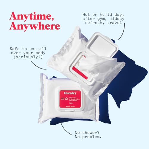duradry Whole-Body Deodorant Wipes for Men & Women- Body Wipes for Sweat & Odor Control, Use for On-the-Go Cleansing, Gym Sessions, Travel, or Rinse-Free Shower Alternative - Aqua Scent, Pack of 1 - Image 3