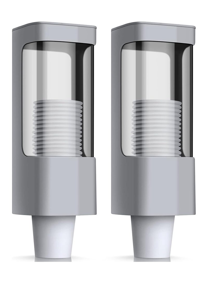 Pull Type Cup Dispenser 2 Pieces Bathroom Water Cup Holder Fits 3 - 5 oz Small Cups Adhesive Wall Mounted Cup Dispenser with Paste Plate for Disposable Paper Cups Home Office Hospital (Gray)  - Image 1