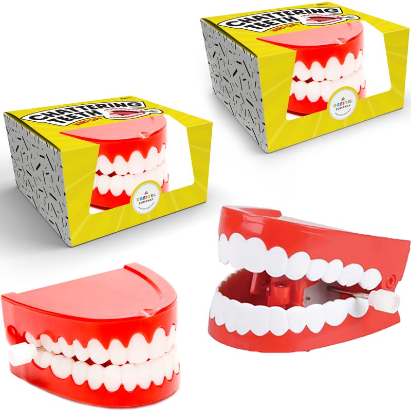 The Dreidel Company Wind Up Teeth Chomping & Chattering Teeth Toys for Kids Birthday Party Favors  Novelty and Gag Gifts  2.5"" Inches (2-Pack) - Image 1