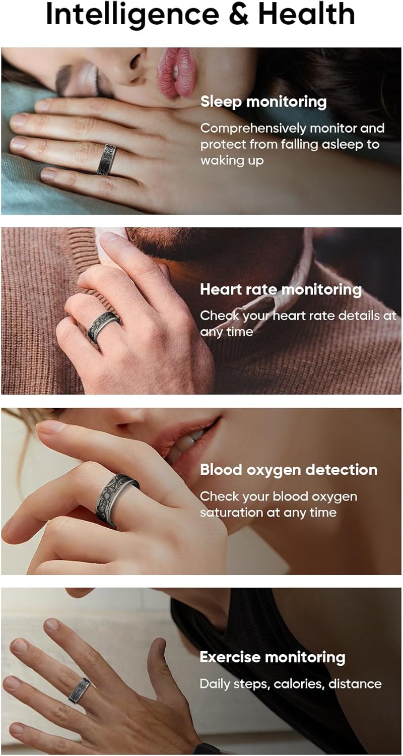Smart Ring with Heart Rate Monitor, Sleep Tracker, Blood Pressure, Step Counter, Calories Pedometer, Waterproof Health Vintage Smart Rings for Men & Women (Unique Anillo Inteligente) - Image 2