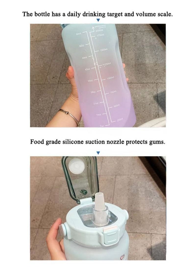 GOLDEN MILLION - 2 Litre Water Bottle for Kids Motivational  2L Water Bottles With Straw Leak Proof With Time Marker For Sport School Gym Office - Image 1