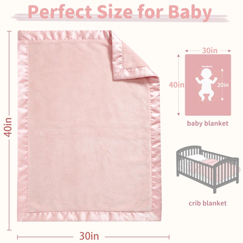 Pro Goleem Fleece Baby Blankets for Girls with 2 Inch Satin Trim, Super Soft Plush Receiving Blanket for Infant Toddler Newborn, Cozy 30x40 Inch Crib & Stroller Blanket (Pink) - Image 2